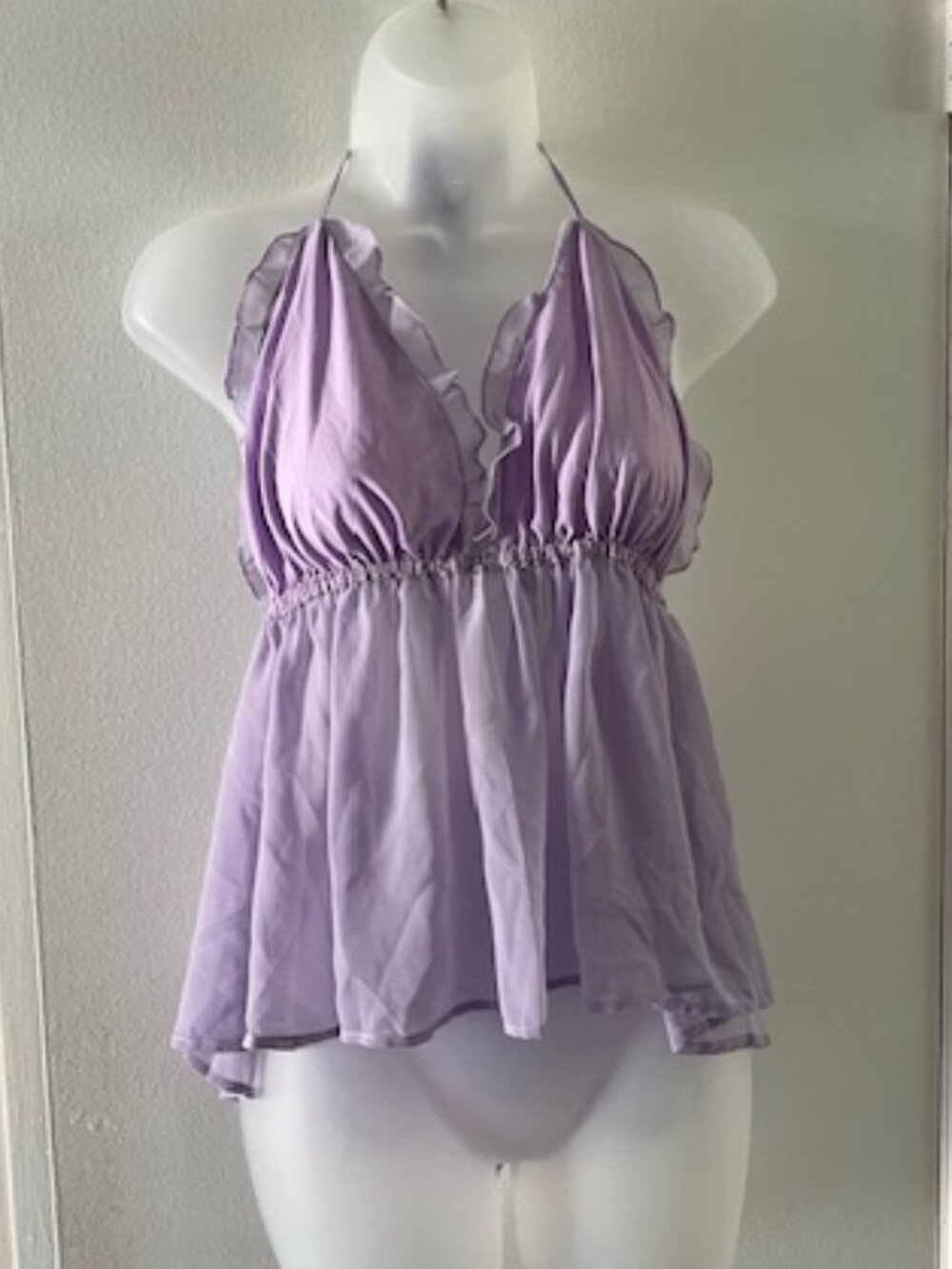 Lavender Ruffle Halter Babydoll Top - Women